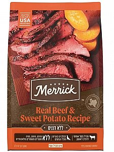 מזון אולטרה פרימיום יבש ומאוזן מבית Merrick לכלבים בקר ובטטה ללא דגנים 10 קג מזון אולטרה פרימיום יבש ומאוזן מבית Merrick לכלבים בקר ובטטה ללא דגנים 10 קג