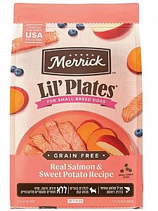 מזון אולטרה פרימיום יבש מבית Merrick מסדרת Lil Plates כלב ג.קטן סלמון ללא דגנים 5.44 קג מזון אולטרה פרימיום יבש מבית Merrick מסדרת Lil Plates כלב ג.קטן סלמון ללא דגנים 5.44 קג